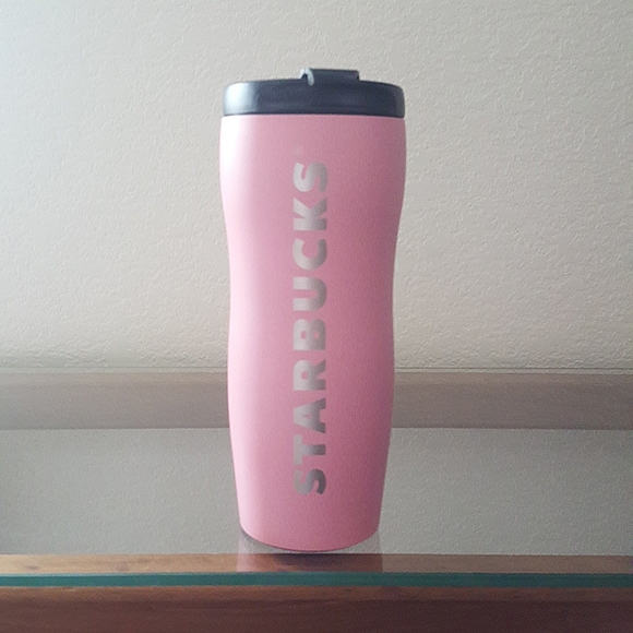 Starbucks 2008 pink and silver curvy stainless steel hot beverage cup mug 12oz - Picture 2 of 12